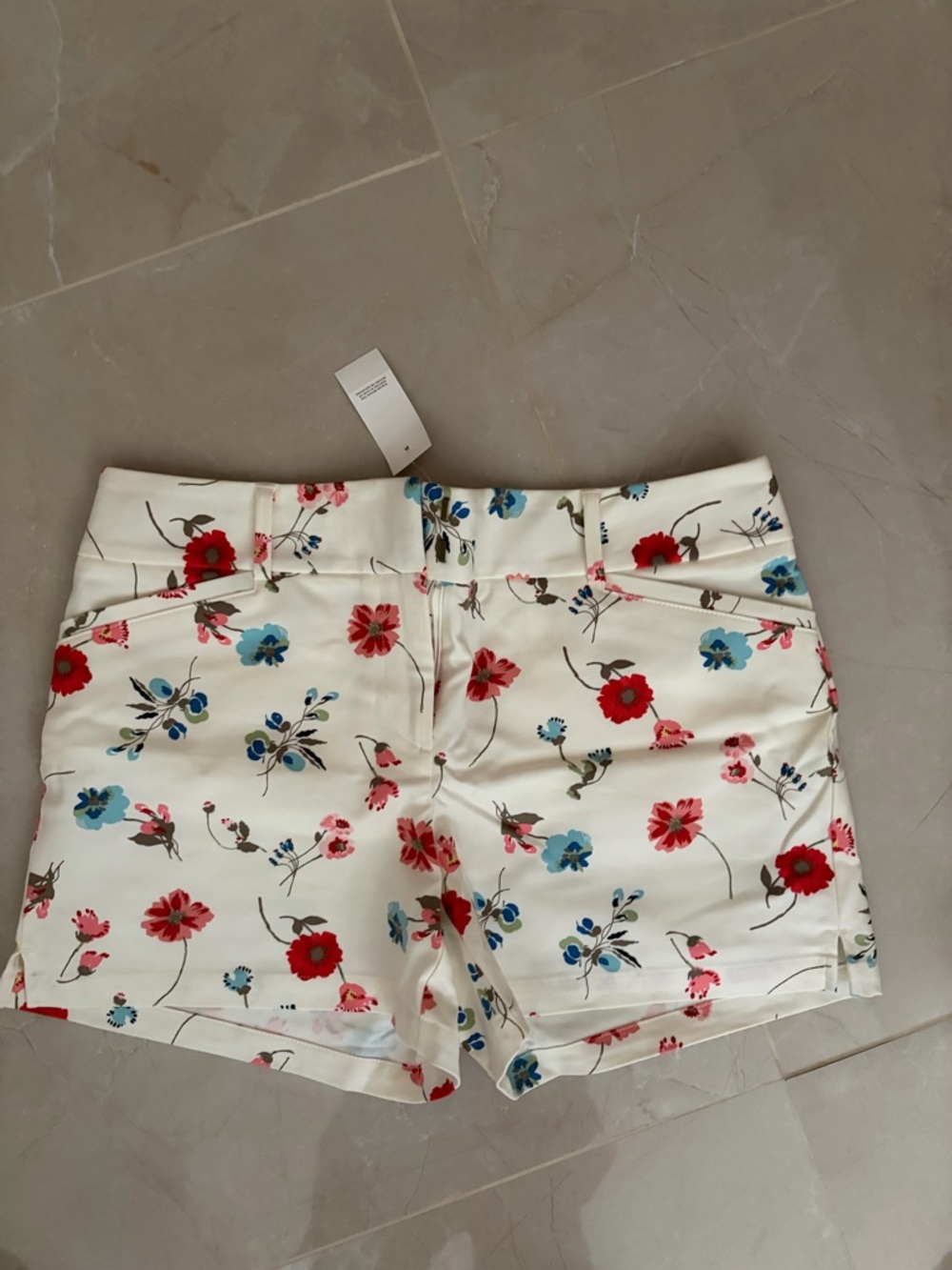 LOFT Riviera White Shorts with Red & Blue Floral Print